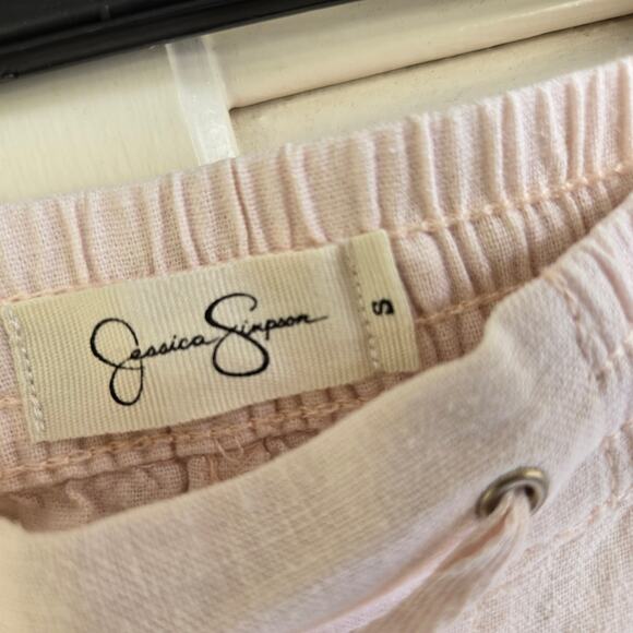 Jessica Simpson Linen Blend Elastic Drawstring Waist Cream Pants Size Small - Picture 2 of 9